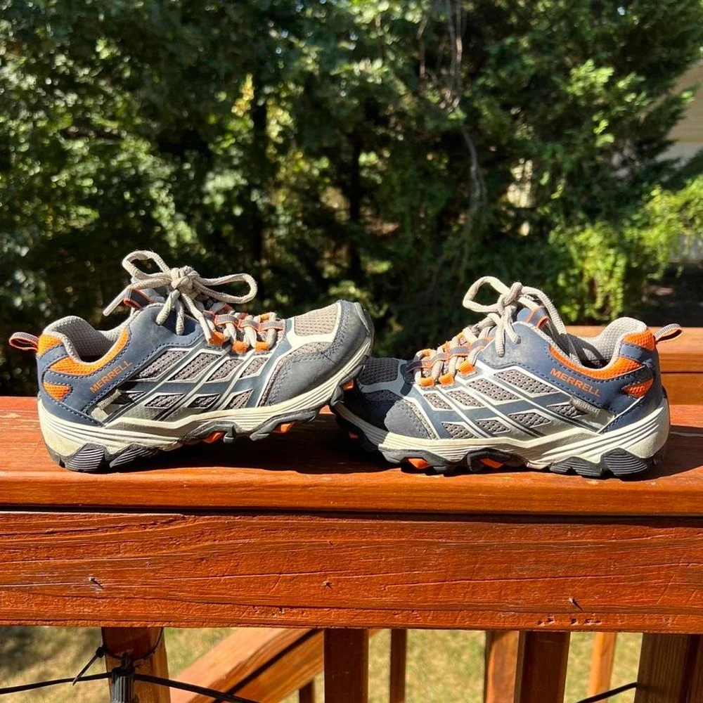 Merrell Moab FST Low Waterproof Hiking Sneakers Navy Orange Youth 1M